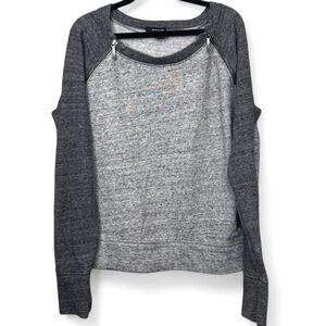 DKNY  Women's Gray Crew Neck Sweater Medium Zippered Shoulder Pullover